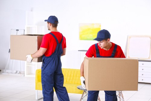 Packing boxes and protective materials arranged for a home move in Stockwell
