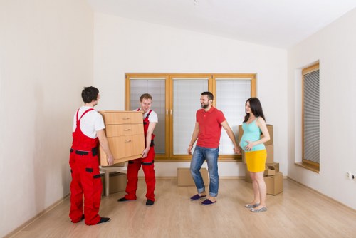 Office furniture being moved during a commercial relocation in Stockwell