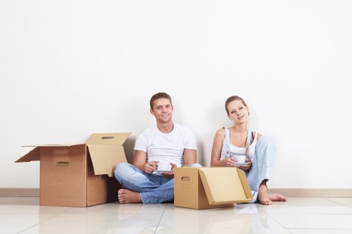 Business furniture and equipment prepared for an office move